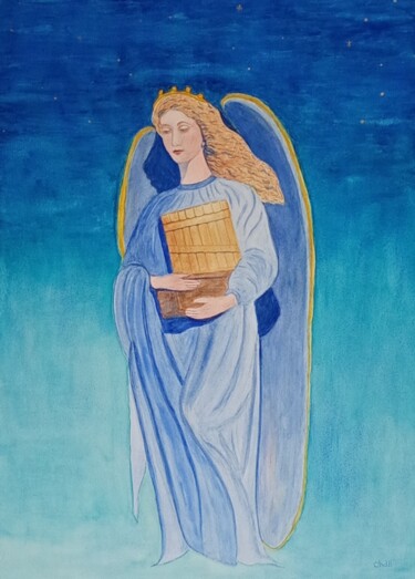 "L'ange musicien" başlıklı Tablo Christine De Bast tarafından, Orijinal sanat, Suluboya