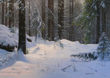 Ζωγραφική με τίτλο "Winter in the spruc…" από Emil Mlynarcik, Αυθεντικά έργα τέχνης, Λάδι Τοποθετήθηκε στο Ξύλινο φορείο σκε…