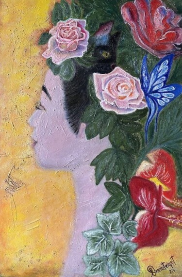 Painting titled "Alone with her thou…" by Liudmyla Polshyna (Omnia), Original Artwork, Oil Mounted on Wood Stretcher frame