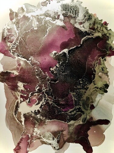 绘画 标题为“Ink Abstract Crimso…” 由Violeta Allaberdieva, 原创艺术品, 墨