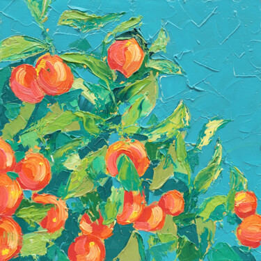 Painting titled "Sunlit Tangerines -…" by Ksenia Tsyganyuk, Original Artwork, Oil Mounted on Wood Stretcher frame