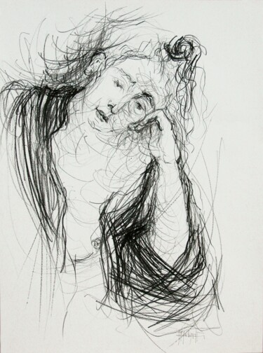 Drawing titled "Ritratto" by Paulaluz, Original Artwork, Charcoal