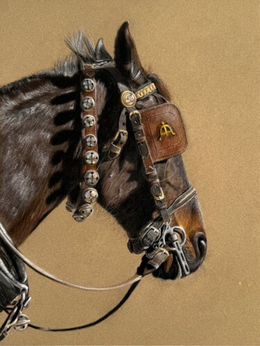 Картина под названием "Horse with Bells" - Yulia Malyutina, Подлинное произведение искусства, Пастель