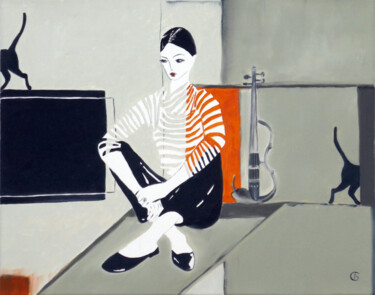 Painting titled "Fiddler on the Roof." by Svetlana Bagdasaryan, Original Artwork, Oil Mounted on Wood Stretcher frame