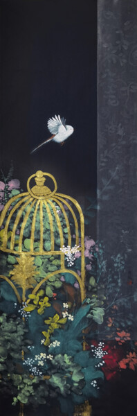 Painting titled "《逐梦》宣纸软片 工笔花鸟 2022" by Chuanbo Zhou, Original Artwork, Watercolor