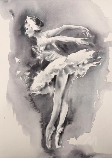 Dessin intitulée "Ballerina #42 , wat…" par Oxana Luky, Œuvre d'art originale, Aquarelle