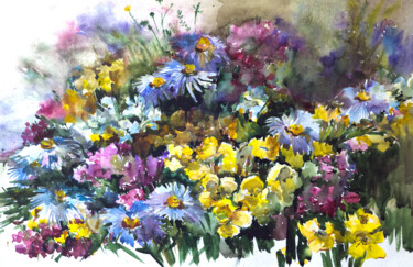 Pintura titulada "Summer Meadow" por Olha Osmak, Obra de arte original, Acuarela