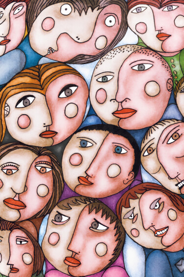 Arts numériques intitulée "Famille aux visages…" par Pacôme Coquet, Œuvre d'art originale, Image générée par l'IA Monté sur…