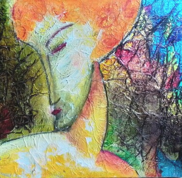 Peinture intitulée "Le penseur" par Annie Bonvarlet, Œuvre d'art originale, Peinture vitrail Monté sur Châssis en bois