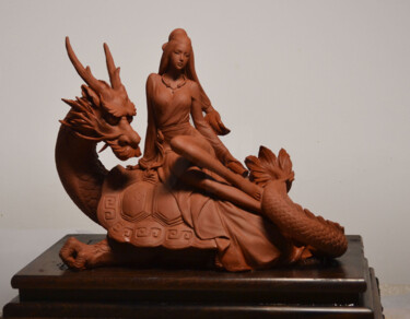 Sculpture titled "洛神龙龟" by Hailong, Original Artwork, Ceramics