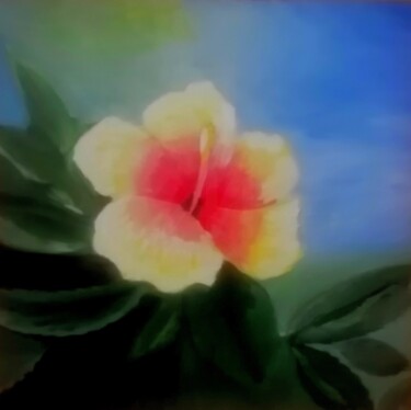 Peinture intitulée "Hibiscus jaune" par Florent Franquelin, Œuvre d'art originale, Huile Monté sur Châssis en bois