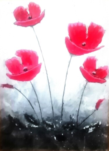 Peinture intitulée "Coquelicouteaux" par Florent Franquelin, Œuvre d'art originale, Huile Monté sur Châssis en bois