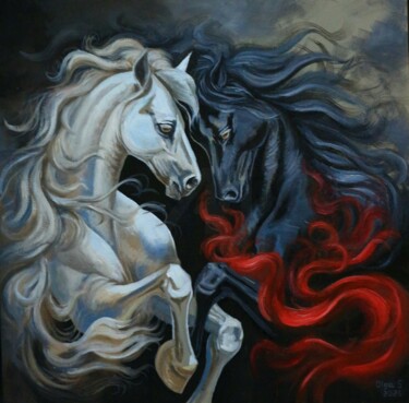 "LIGHT & DARKNESS" başlıklı Tablo Olga Sunchali tarafından, Orijinal sanat, Petrol Ahşap Sedye çerçevesi üzerine monte edilm…