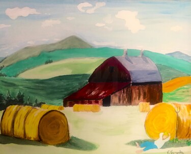 Painting titled "Pause au champ" by Florent Franquelin, Original Artwork, Watercolor Mounted on Wood Stretcher frame