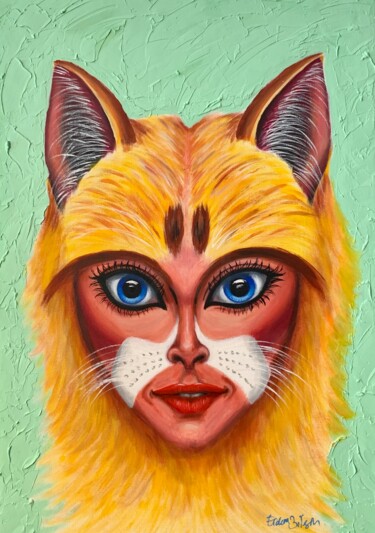 Painting titled "CatWoman 5" by Erdem Bilgin, Original Artwork, Acrylic Mounted on Wood Stretcher frame