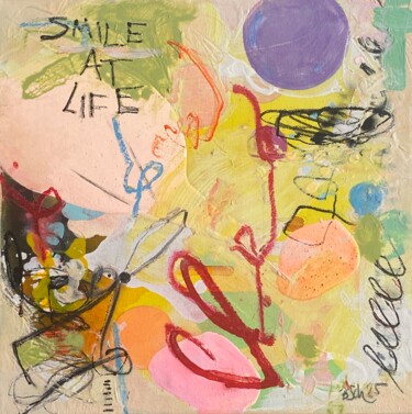 Painting titled "Smile At Life No.2" by Beate Garding Schubert, Original Artwork, Acrylic Mounted on Wood Stretcher frame