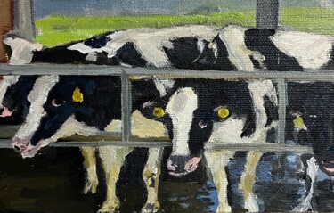 Painting titled "Cow girlfriends" by Natalia Chernitsa, Original Artwork, Oil