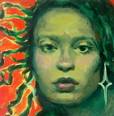 Schilderij getiteld "Medusa. Red&Green F…" door Lydia Bogo, Origineel Kunstwerk, Olie Gemonteerd op Frame voor houten branca…