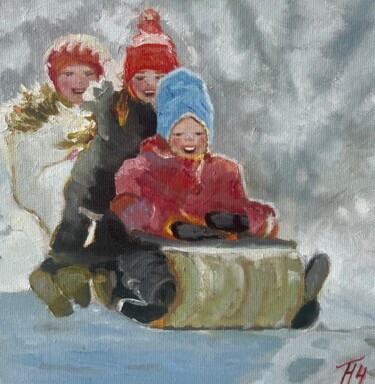 Pittura intitolato "Downhill skiing" da Natalia Chernitsa, Opera d'arte originale, Olio