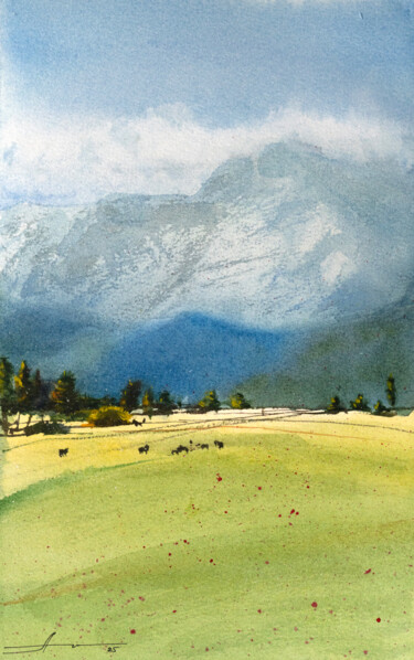 Malarstwo zatytułowany „Morning Sun Over th…” autorstwa Alena Root, Oryginalna praca, Akwarela