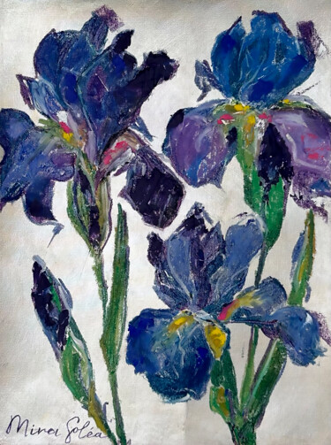 Peinture intitulée "Silver Irises" par Mira Soléa, Œuvre d'art originale, Pastel