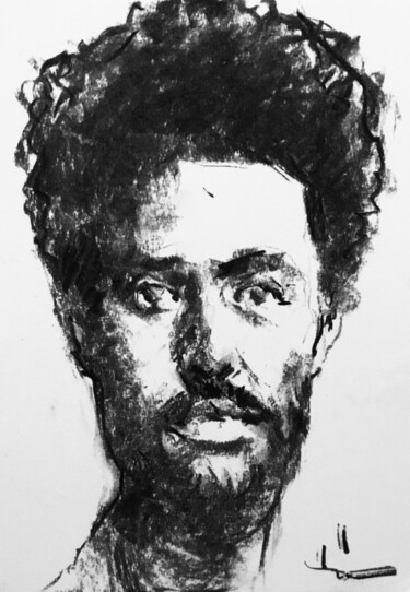 Σχέδιο με τίτλο "Portrait Étiré #2" από Dominique Dève, Αυθεντικά έργα τέχνης, Κάρβουνο