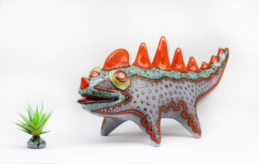 Sculpture titled "Ceramic Lizard Scul…" by Valery Kirillov, Original Artwork, Ceramics