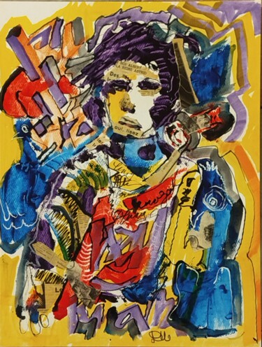 "L'homme aux oiseaux" başlıklı Tablo Dominique Moncorge tarafından, Orijinal sanat, Akrilik Ahşap panel üzerine monte edilmiş