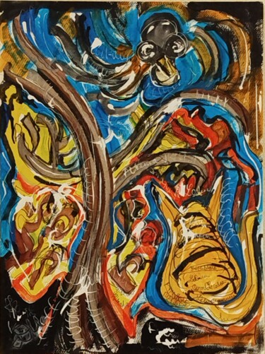 Malarstwo zatytułowany „Le corbeau et le re…” autorstwa Dominique Moncorge, Oryginalna praca, Akryl Zamontowany na Panel dre…