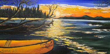 Malerei mit dem Titel "Raquette lake" von Mevlida Sofic, Original-Kunstwerk, Öl Auf Keilrahmen aus Holz montiert