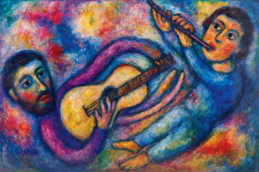 Arts numériques intitulée "Les musiciens" par Pacôme Coquet, Œuvre d'art originale, Image générée par l'IA Monté sur Alumini…