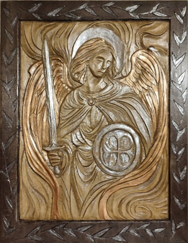 Skulptur mit dem Titel ""Archangel Michael"…" von Svetla Mileva, Original-Kunstwerk, Holz