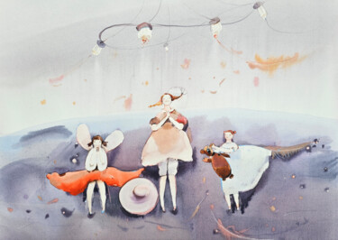 Painting titled "Dreamlike Children…" by Olga Sova, Original Artwork, Watercolor