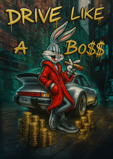 Druckgrafik mit dem Titel "Bo$$" von Daveschloffi, Original-Kunstwerk, Digitaldruck