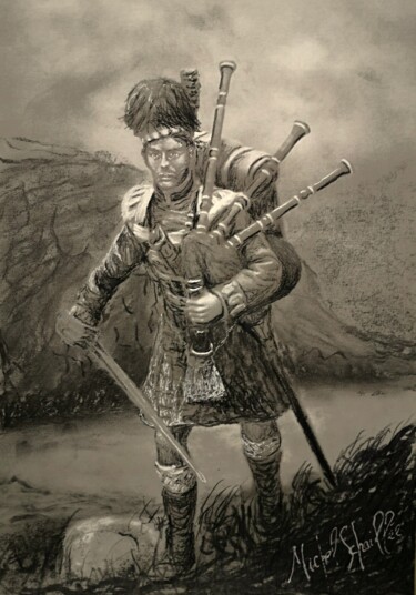 "ONE FIERCE HIGHLAND…" başlıklı Resim Michel Schaillée tarafından, Orijinal sanat, Karakalem
