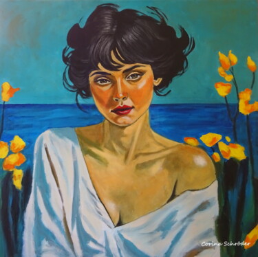 Painting titled "Mediterranean night" by Corina Schröder, Original Artwork, Acrylic Mounted on Wood Stretcher frame