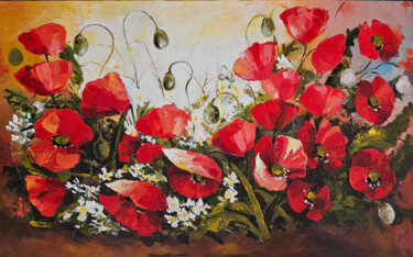 Peinture intitulée "Poppy field" par Annie Dove, Œuvre d'art originale, Acrylique Monté sur Châssis en bois