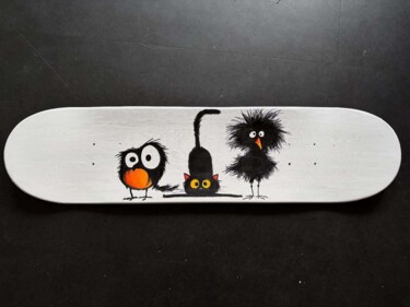 "Chat et 2 oiseaux" başlıklı Tablo Maïlys Painting tarafından, Orijinal sanat, Akrilik Ahşap Sedye çerçevesi üzerine monte e…