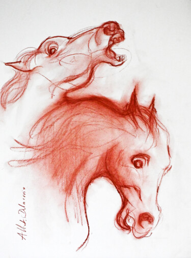 Σχέδιο με τίτλο "Chevaux blessés-A 0…" από Alliet-Delacroix, Αυθεντικά έργα τέχνης, Κιμωλία