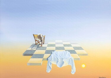 Painting titled "MEETING" by Manolis Maridakis, Original Artwork, Oil Mounted on Wood Stretcher frame