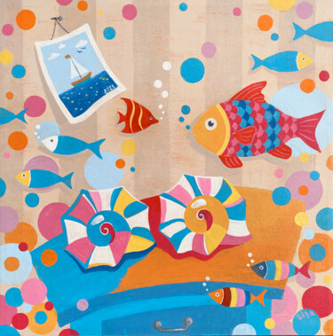 Painting titled "Bright painting wit…" by Elga, Original Artwork, Acrylic Mounted on Wood Stretcher frame