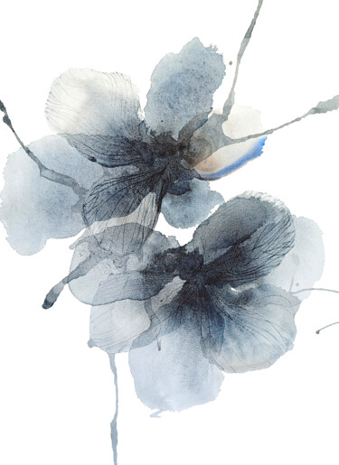 Peinture intitulée "Abstract Blue Flowe…" par Tani Soul, Œuvre d'art originale, Aquarelle
