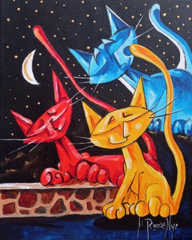 Peinture intitulée "Compo Cats Mayenne" par Jsroosenys, Œuvre d'art originale, Acrylique Monté sur Châssis en bois