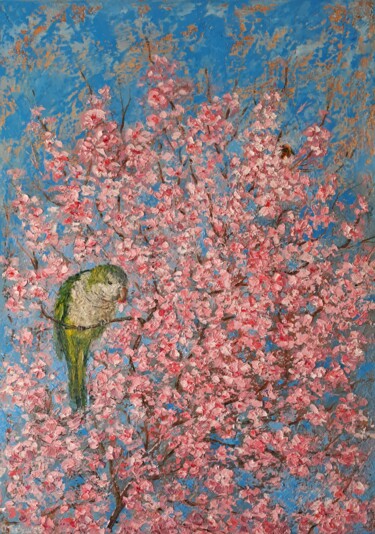 Peinture intitulée "Entre pétalos y alas" par Olga Tretyak, Œuvre d'art originale, Huile Monté sur Châssis en bois