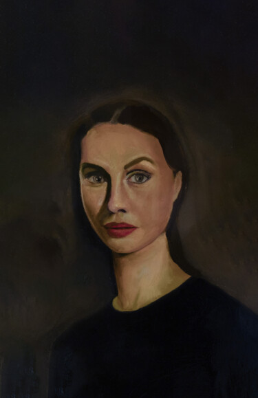 Painting titled "Ritratto di donna" by Federico Rizzo, Original Artwork, Oil Mounted on Wood Panel