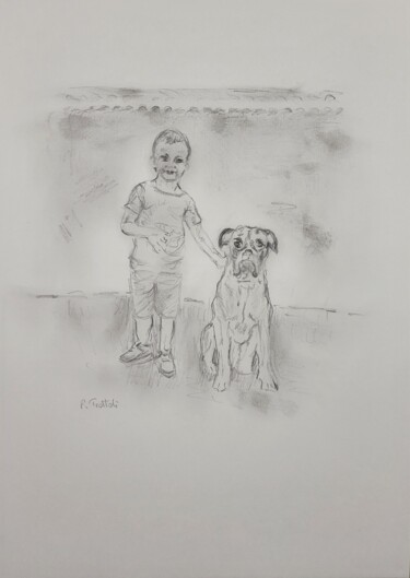 Dessin intitulée "Innocence et fidéli…" par Florence Trottoli, Œuvre d'art originale, Graphite