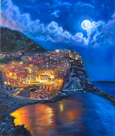 ""Moonlit Night Over…" başlıklı Tablo Наталия Савонина tarafından, Orijinal sanat, Petrol Ahşap Sedye çerçevesi üzerine mont…