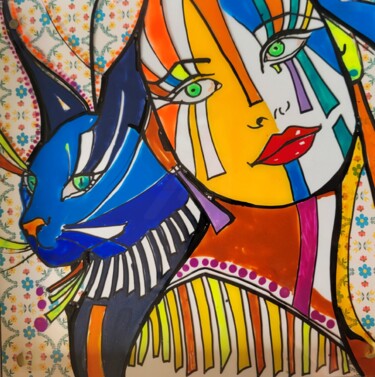 "Mon chat bleu" başlıklı Tablo Elisabeth Constantin tarafından, Orijinal sanat, Akrilik Ahşap Sedye çerçevesi üzerine monte…