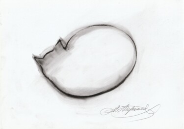 Σχέδιο με τίτλο "White Cat" από Anastasija Terskiha, Αυθεντικά έργα τέχνης, Κάρβουνο