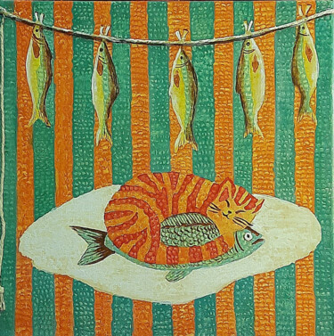 Ζωγραφική με τίτλο "retro bright stripe…" από Evgenia Rod, Αυθεντικά έργα τέχνης, Ακρυλικό Τοποθετήθηκε στο Ξύλινο φορείο σκ…